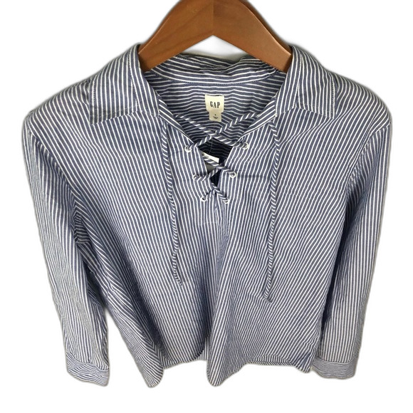 GAP Striped Lace-Up Popover Shirt NWT Size Small - Picture 4 of 13